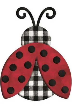 12" Metal Embossed Ladybug Hanger: Plaid Check