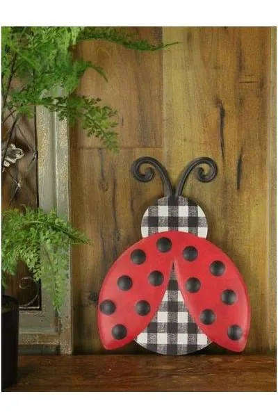12" Metal Embossed Ladybug Hanger: Plaid Check