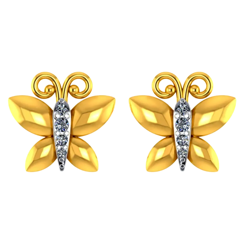 14k Elegant Butterfly Shaped Earrings With Stone Detailing