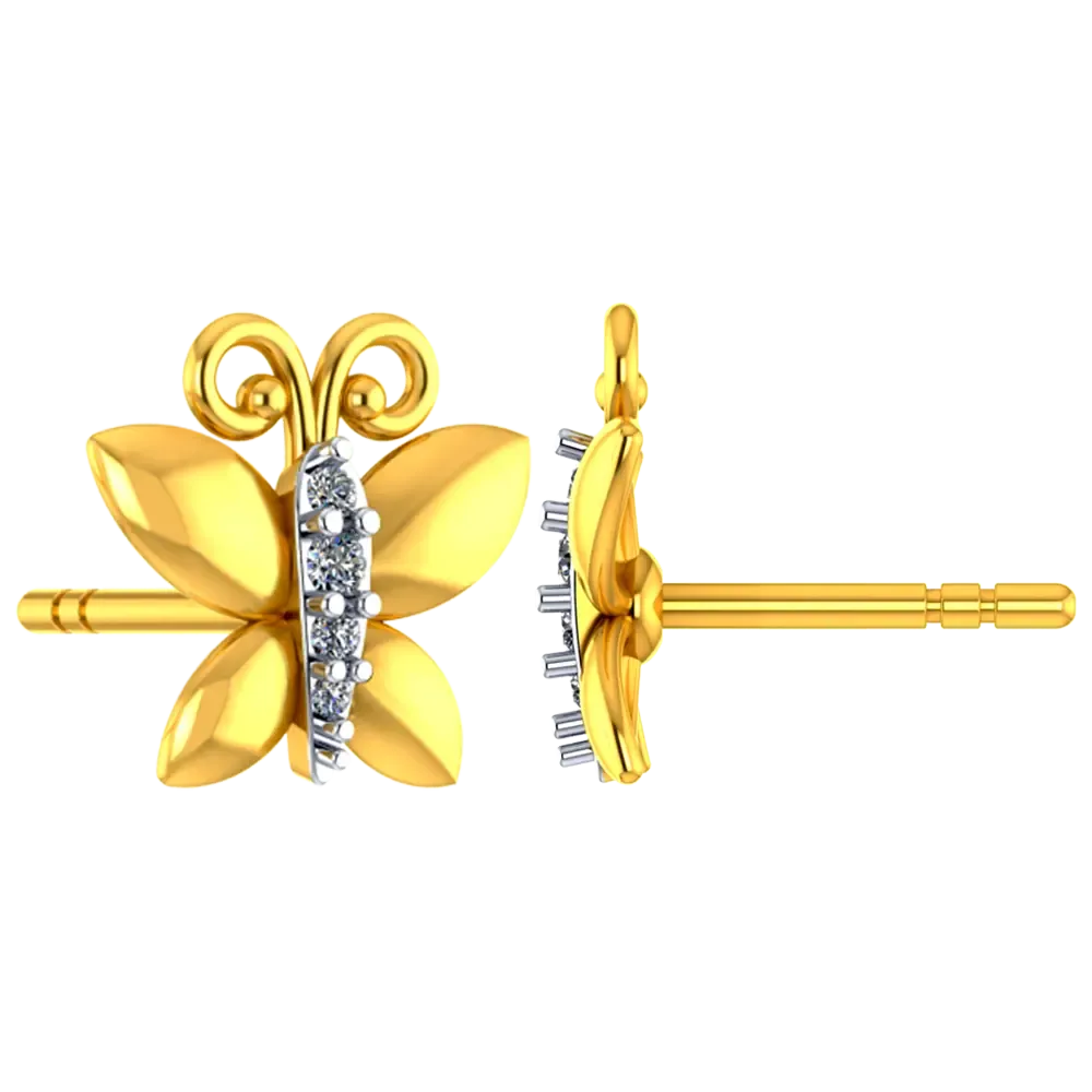 14k Elegant Butterfly Shaped Earrings With Stone Detailing