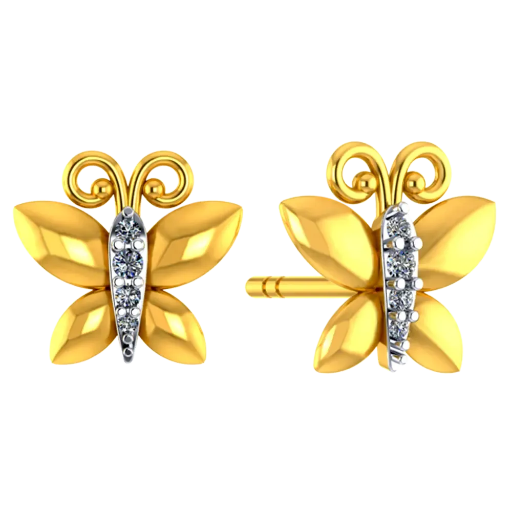 14k Elegant Butterfly Shaped Earrings With Stone Detailing