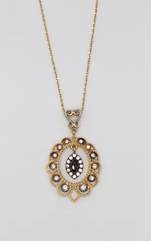 14K Yellow Gold Purple Stone And White Pendant Necklace