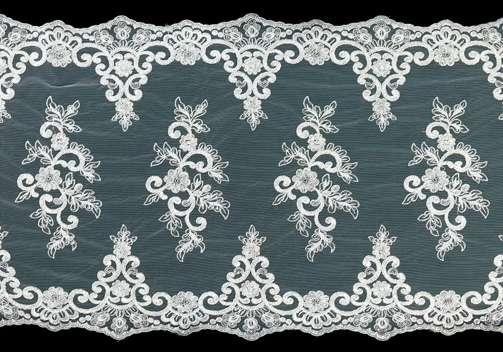 16" Ivory Alençon Galloon Lace with Silver Accents