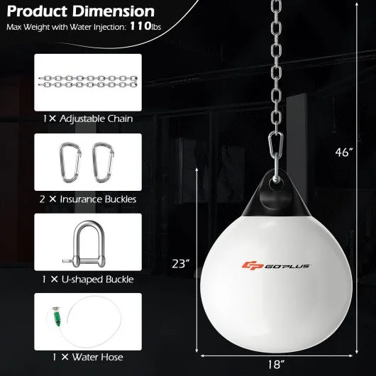18 Inch 110 Pound Heavy Punching Water Aqua Bag with Adjustable Metal Chain-White
