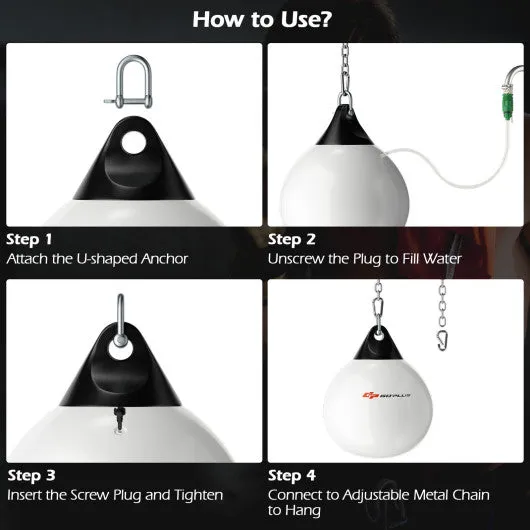 18 Inch 110 Pound Heavy Punching Water Aqua Bag with Adjustable Metal Chain-White