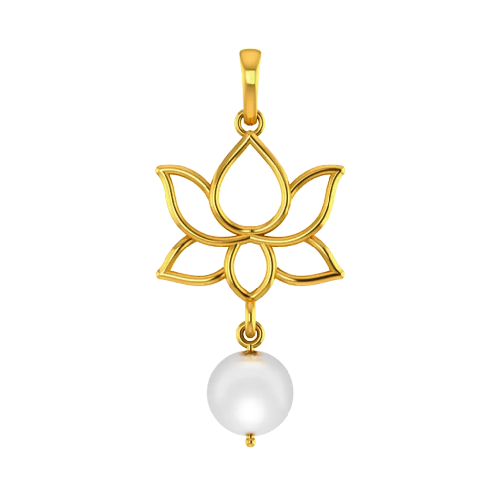 18k Lotus Shaped Gold Pendant With Pearl Detailing