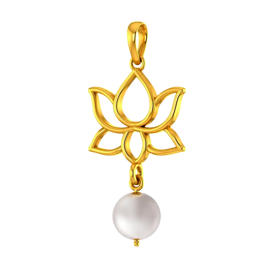 18k Lotus Shaped Gold Pendant With Pearl Detailing