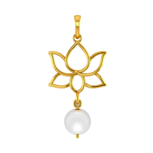 18k Lotus Shaped Gold Pendant With Pearl Detailing