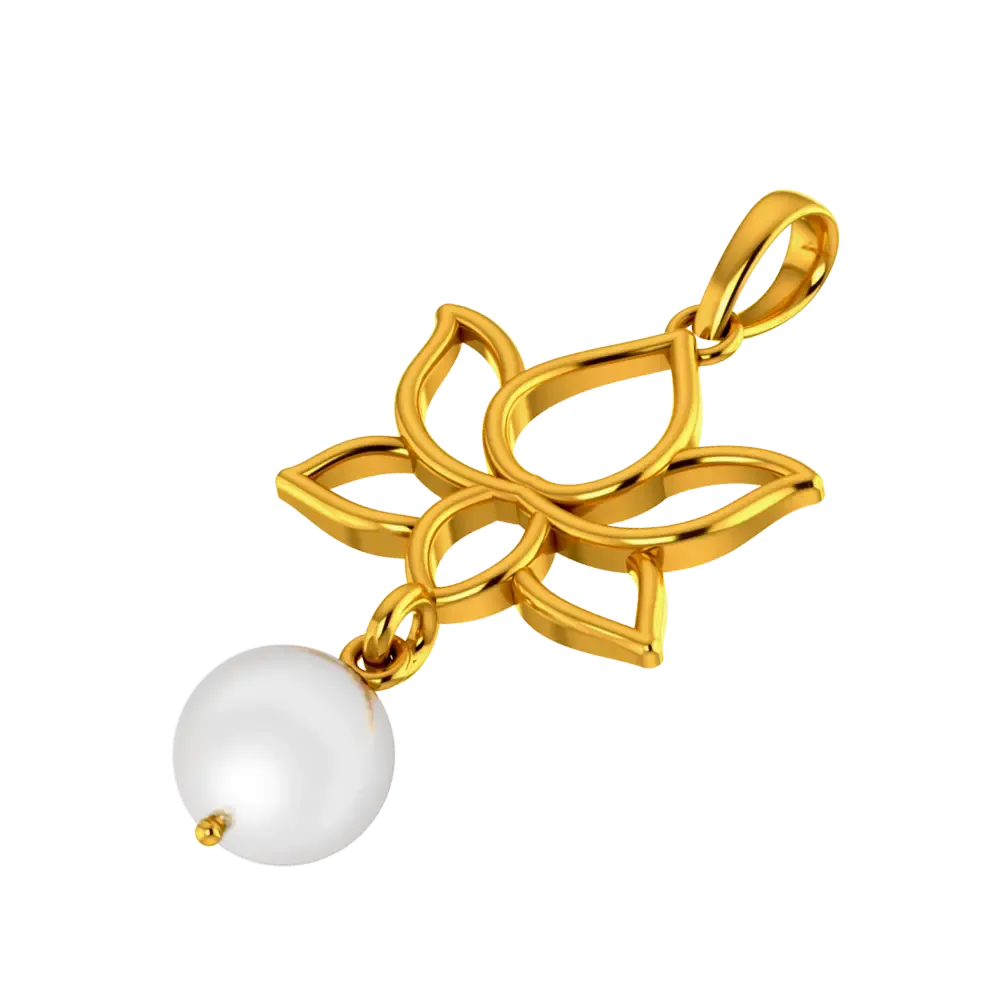 18k Lotus Shaped Gold Pendant With Pearl Detailing