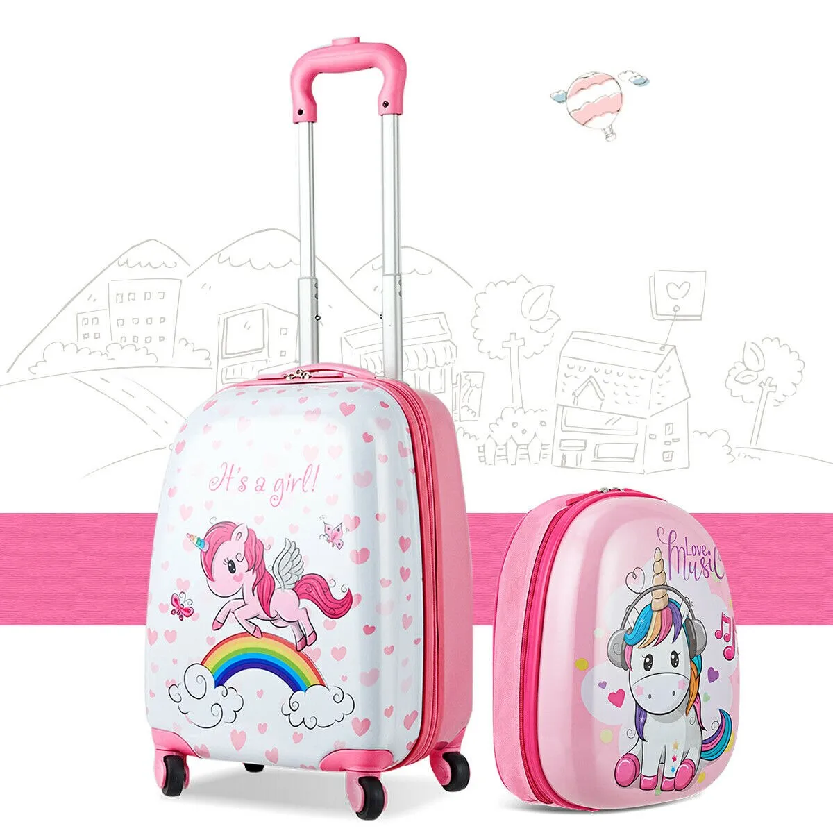 2PC Kids 12'' Backpack & 16'' Rolling Suitcase Set