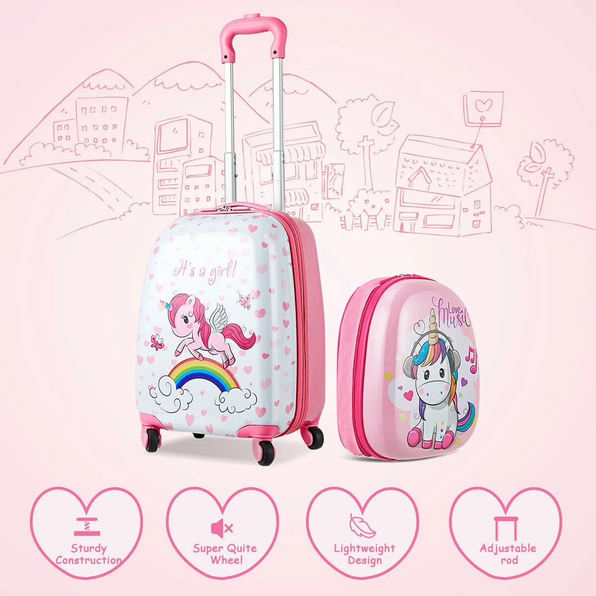 2PC Kids 12'' Backpack & 16'' Rolling Suitcase Set