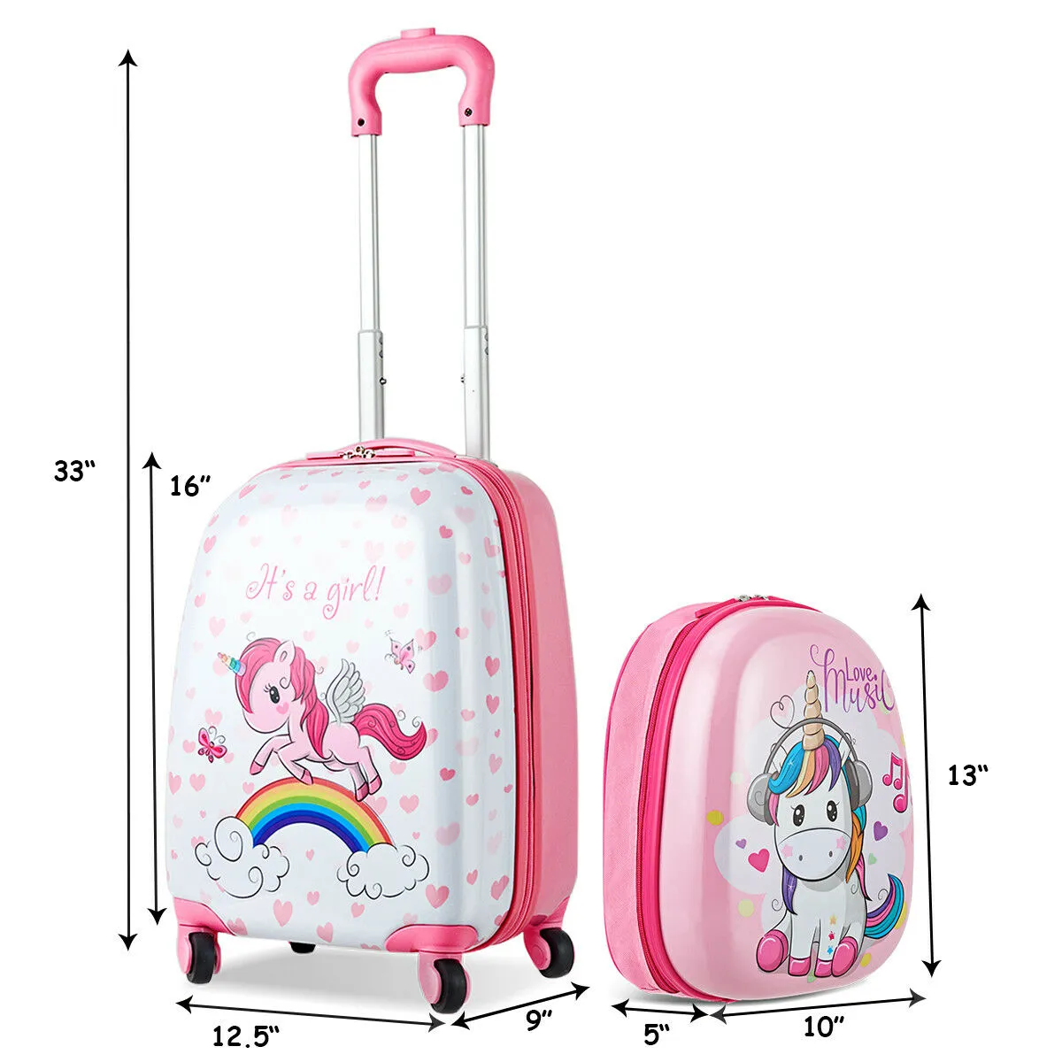2PC Kids 12'' Backpack & 16'' Rolling Suitcase Set
