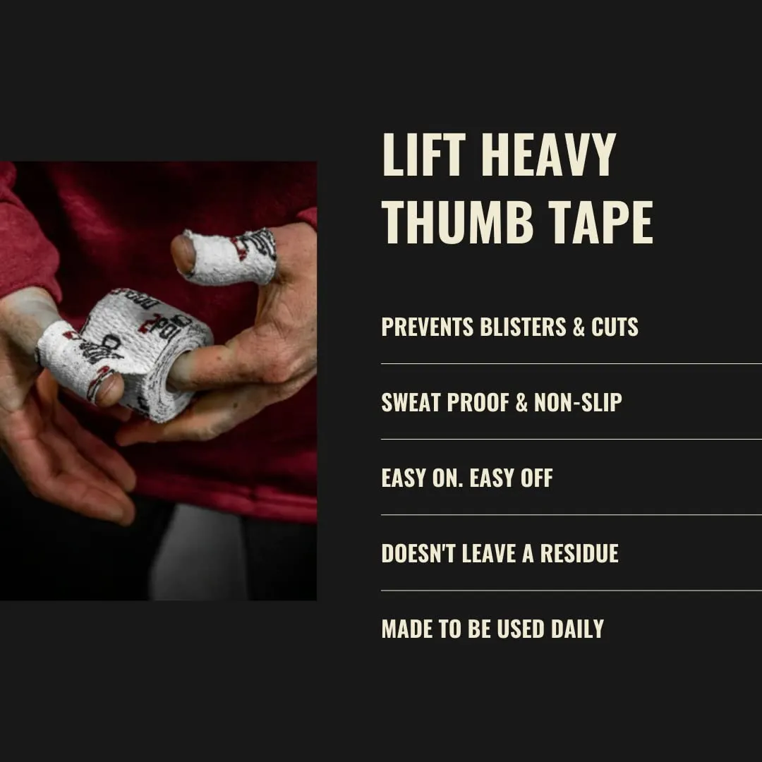2POOD Lift Heavy Thumb Tape 3-Pack | Premium Adhesive Tape for Weightlifters | Easy Stretch & Flexible for Non-Slip Lifting (Black) Black 3 Count (Pack of 1)