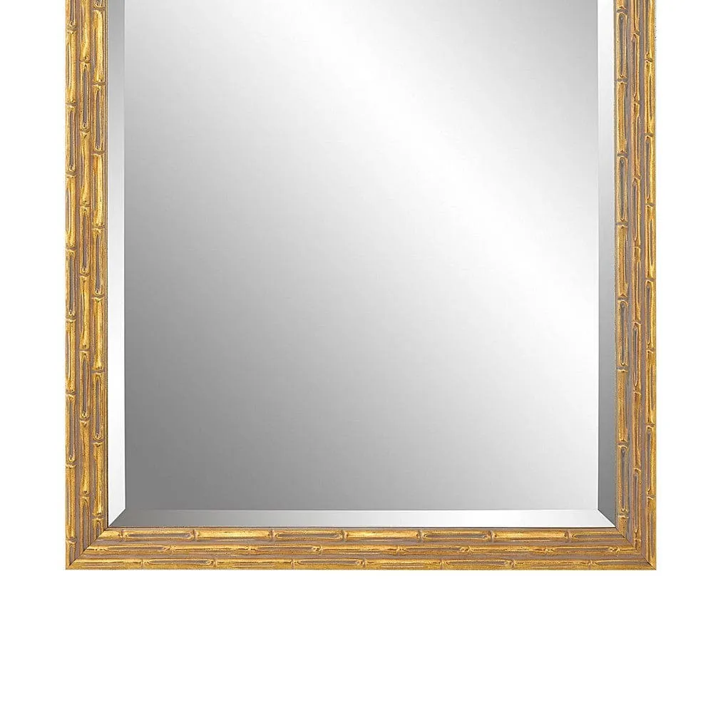34 Inch Wood Rectangular Wall Mirror, Bamboo Design, Gold, Gray By Casagear Home