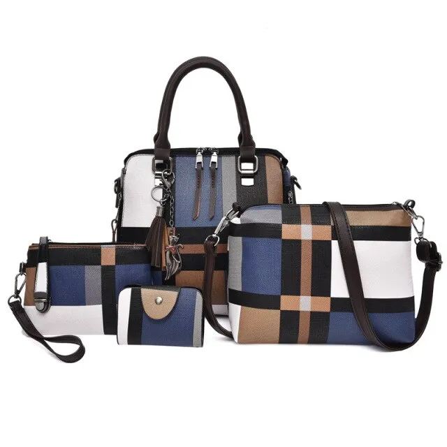 4PCS Women's Bag Set Fashion PU Leather Ladies Handbag Grid Print Messenger Shoulder Bag Wallet Bags Famous brand 2020