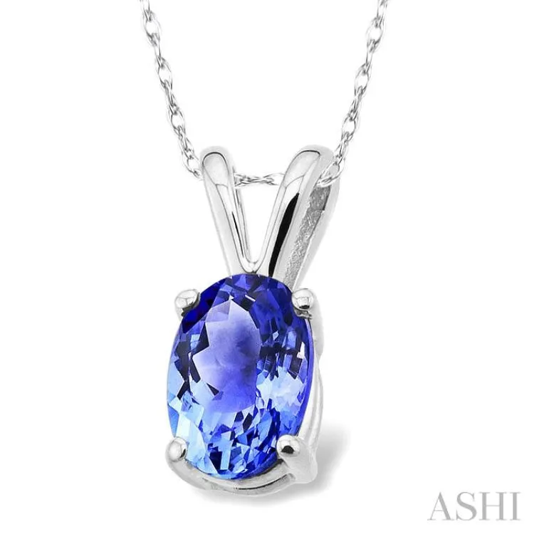 6x4MM Oval Cut Tanzanite Pendant in 14K White Gold with Chain