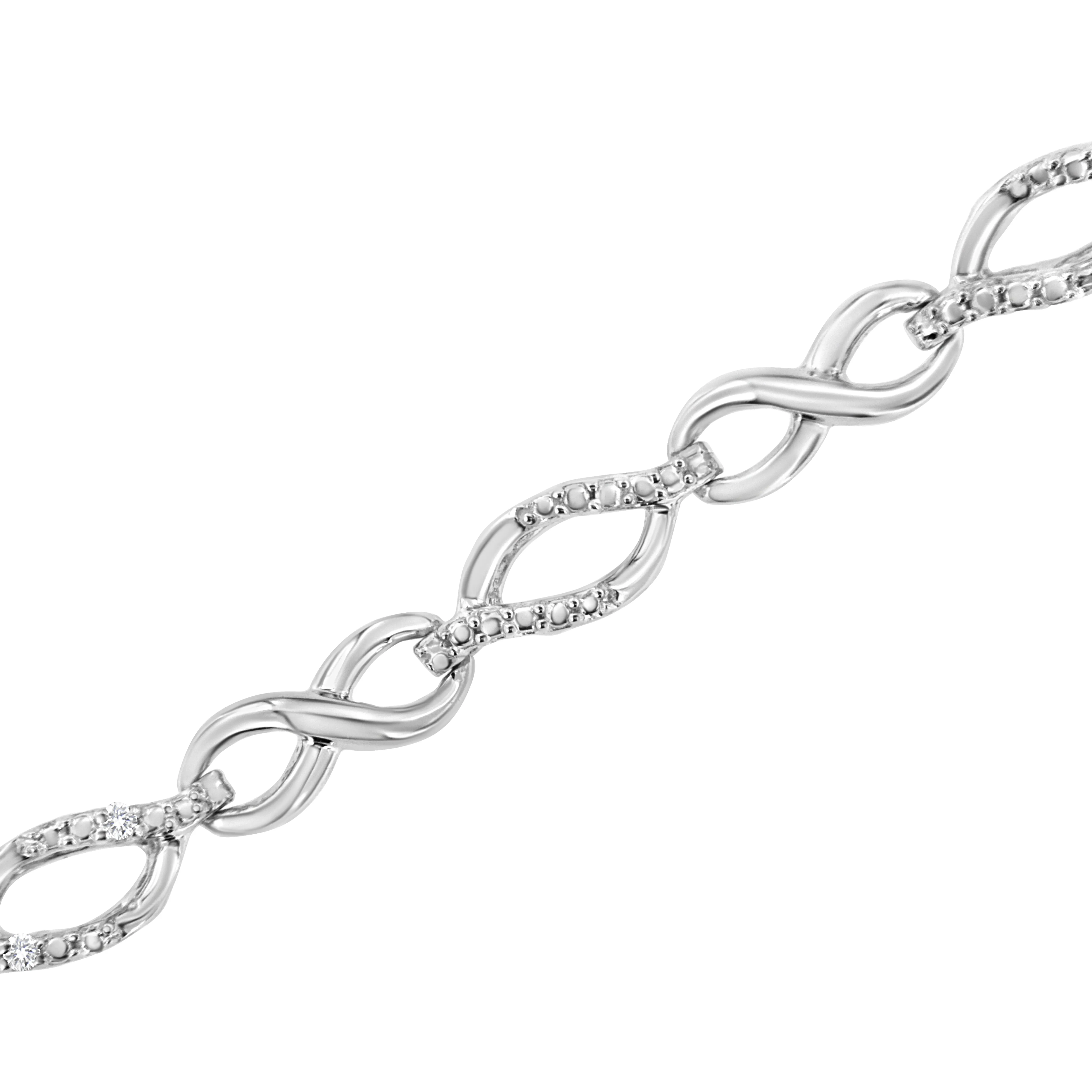 .925 Sterling Silver Diamond Accent Alternating Infinity Shape and Pear Shape Link Bracelet