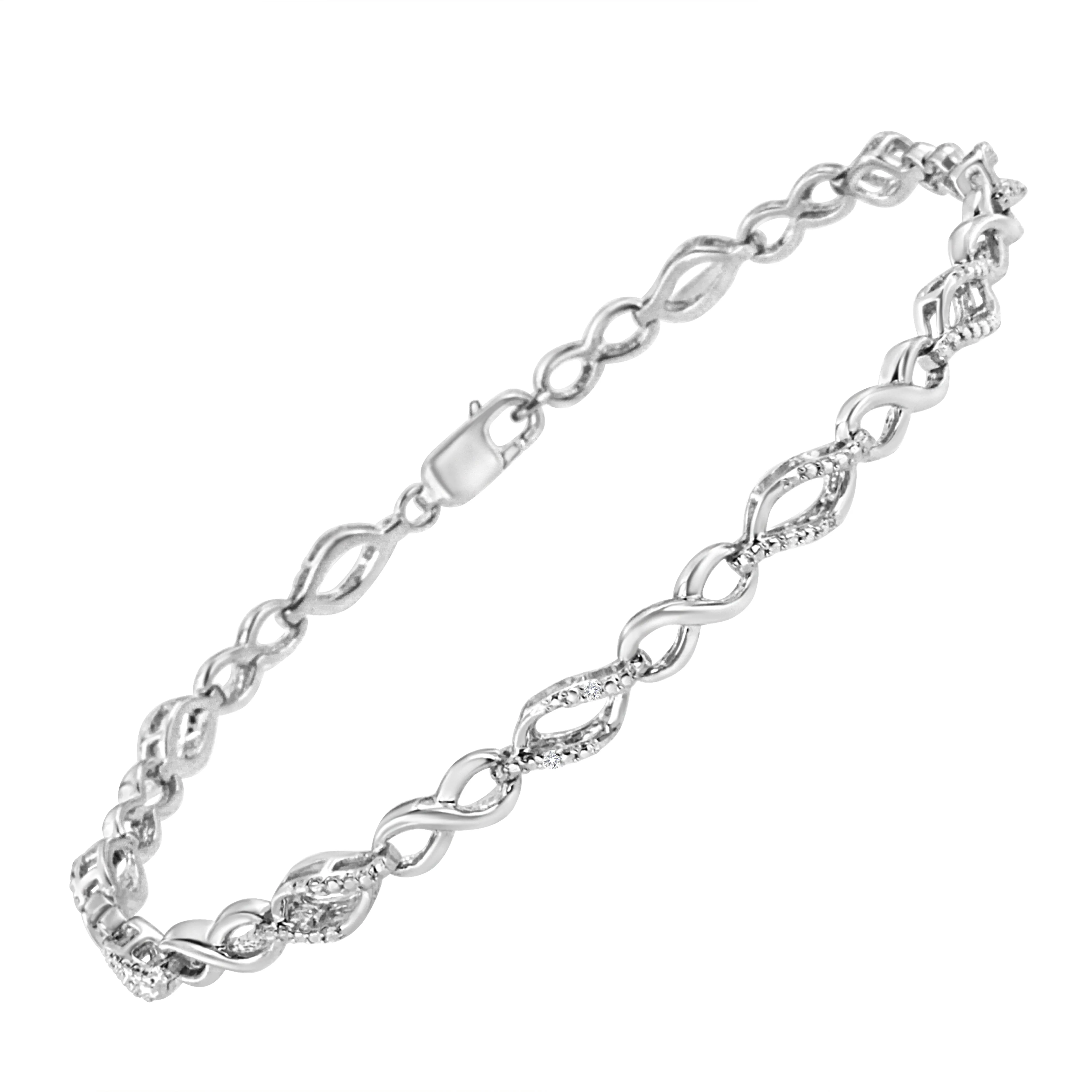 .925 Sterling Silver Diamond Accent Alternating Infinity Shape and Pear Shape Link Bracelet
