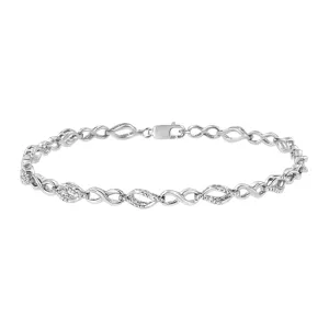 .925 Sterling Silver Diamond Accent Alternating Infinity Shape and Pear Shape Link Bracelet