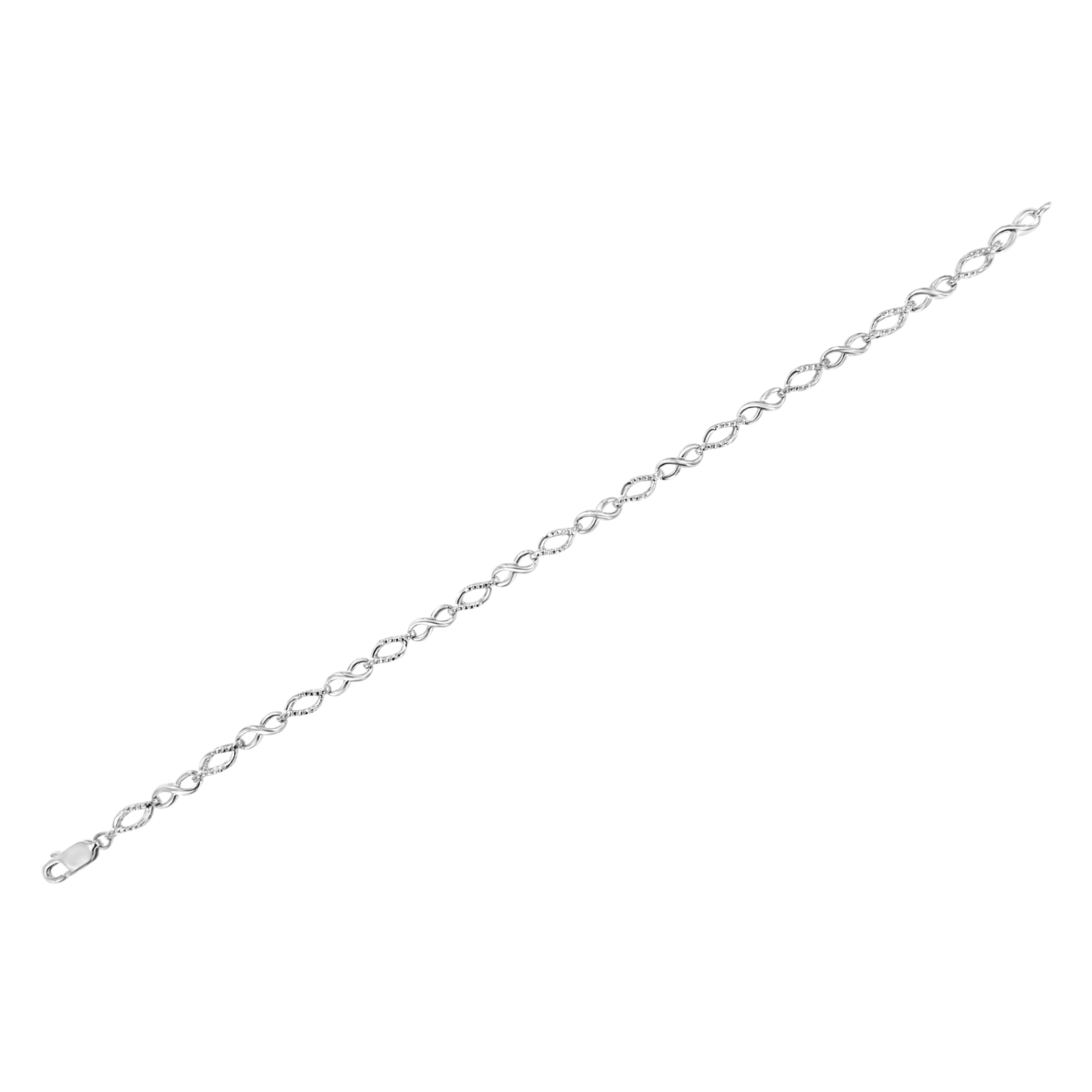 .925 Sterling Silver Diamond Accent Alternating Infinity Shape and Pear Shape Link Bracelet