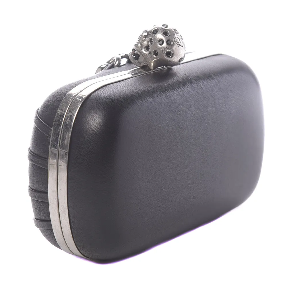 Alexander McQueen Black Leather Skull Chain Box Clutch Bag