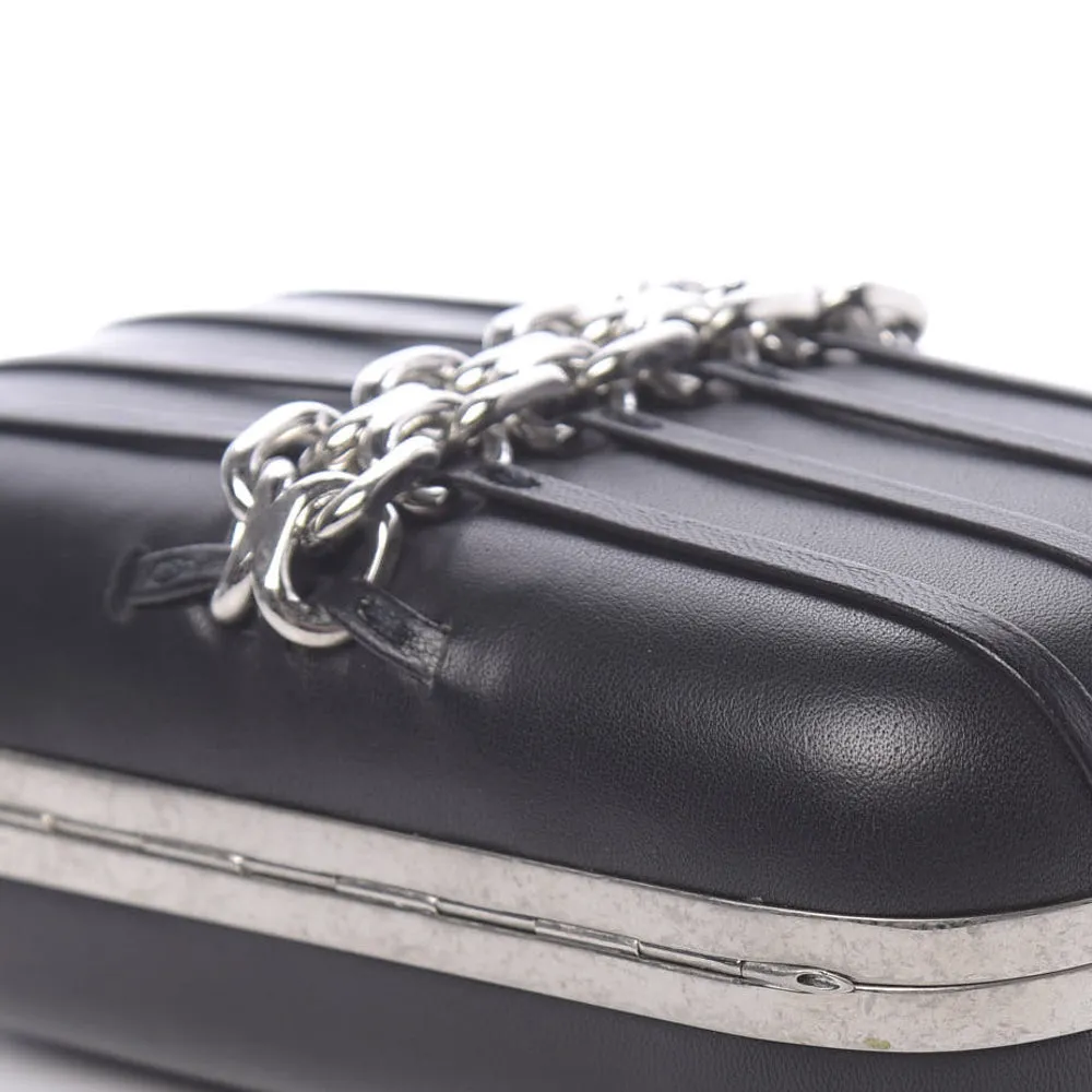 Alexander McQueen Black Leather Skull Chain Box Clutch Bag