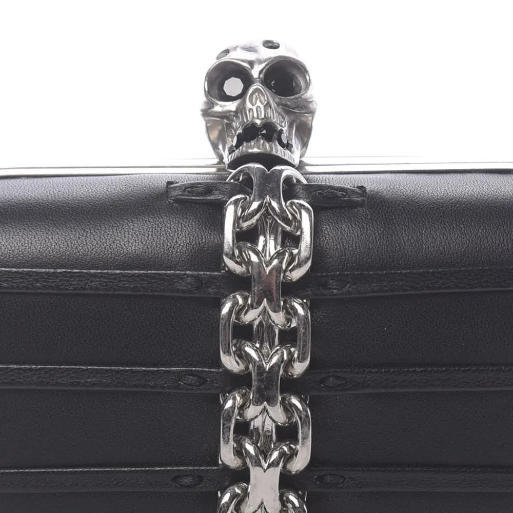 Alexander McQueen Black Leather Skull Chain Box Clutch Bag