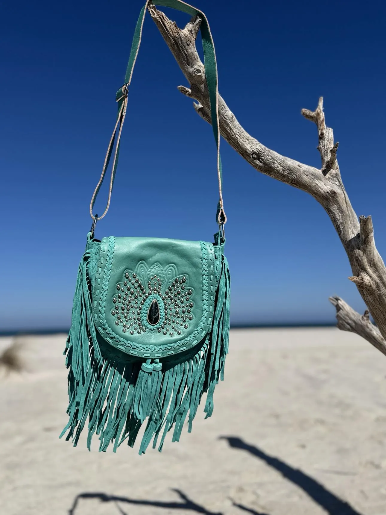 Amara Peacock Turquoise Fringe Bag