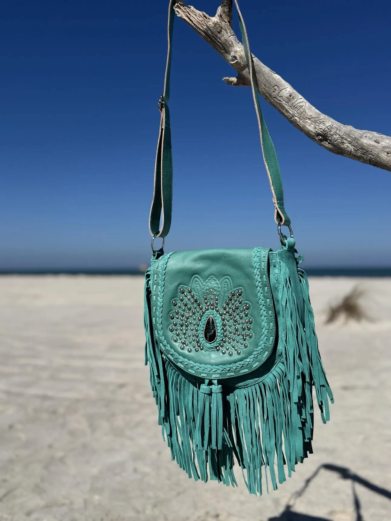 Amara Peacock Turquoise Fringe Bag