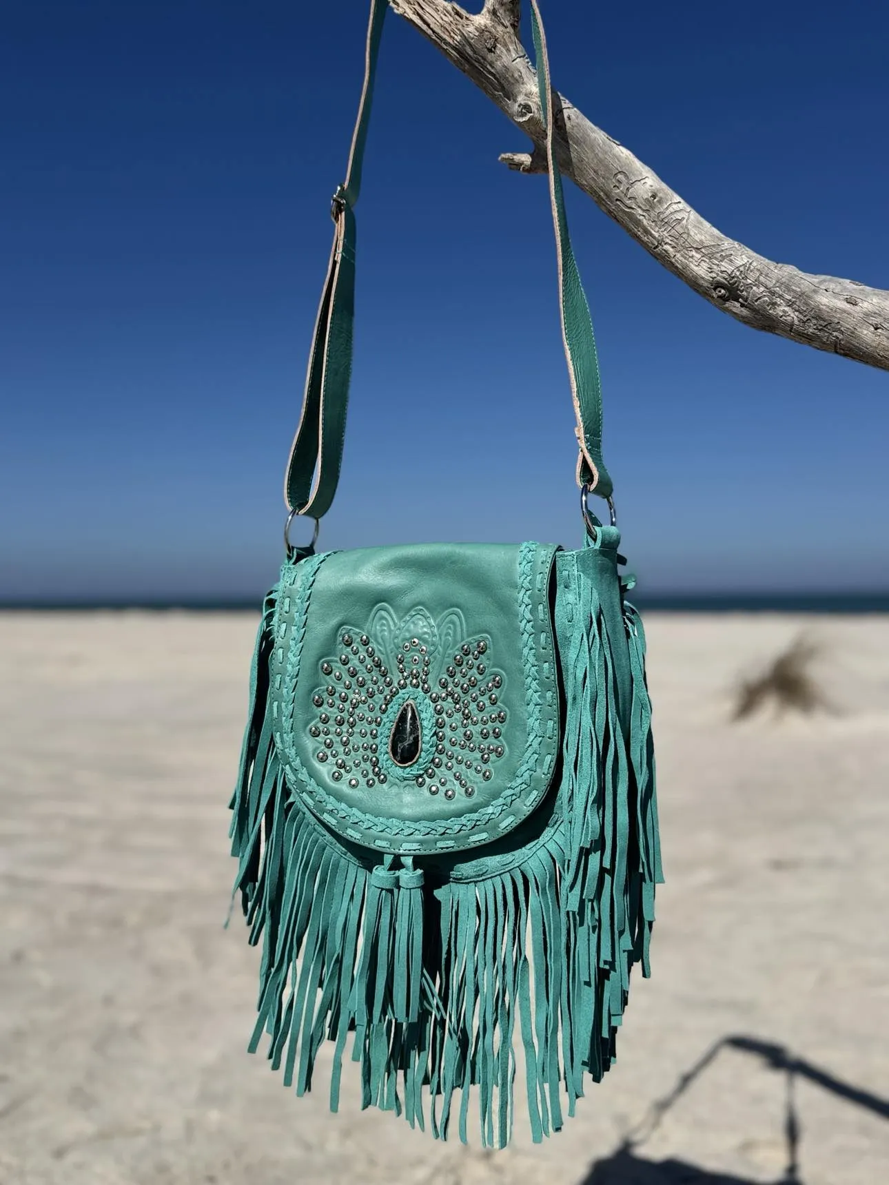 Amara Peacock Turquoise Fringe Bag