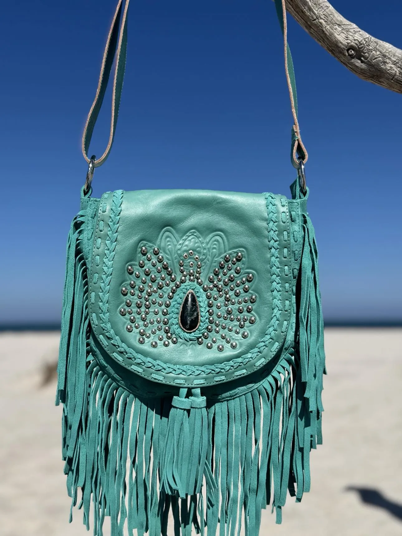 Amara Peacock Turquoise Fringe Bag