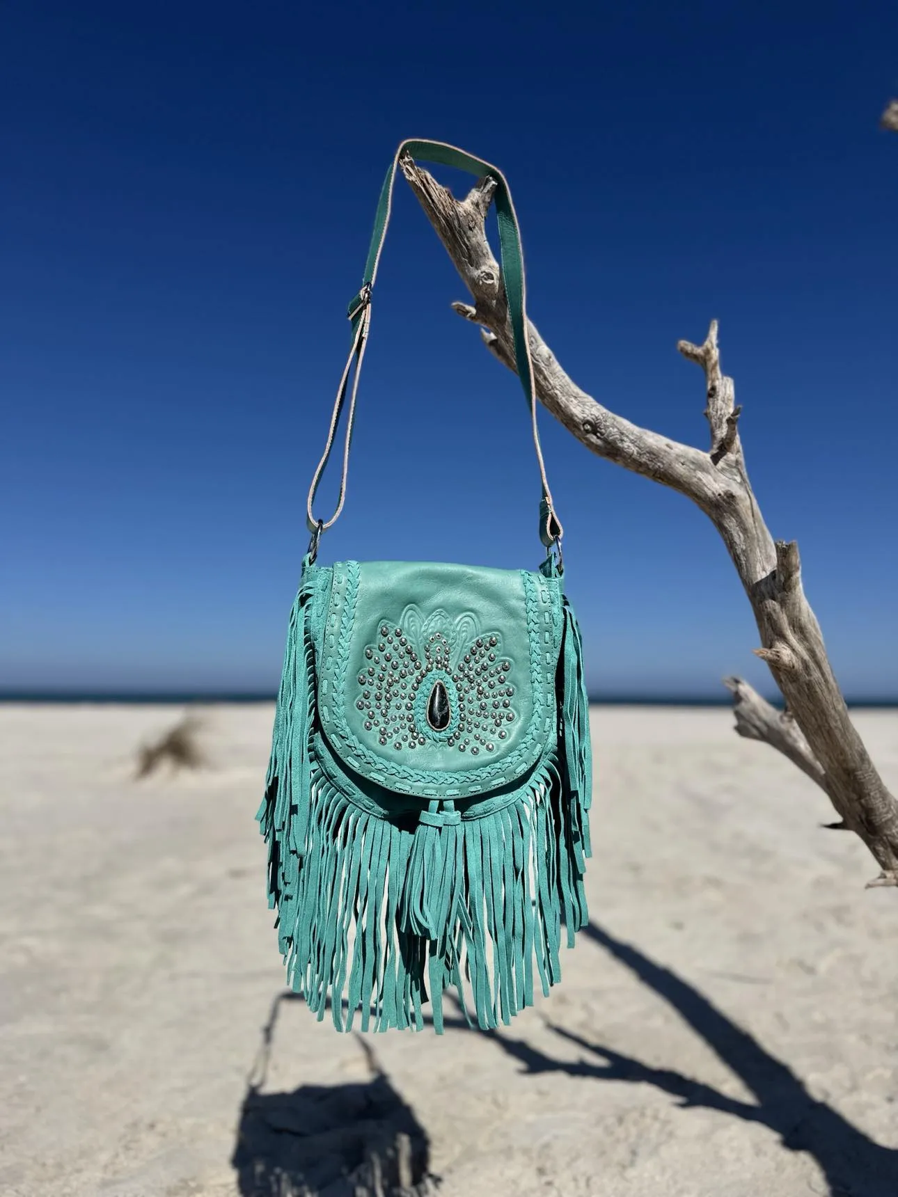 Amara Peacock Turquoise Fringe Bag