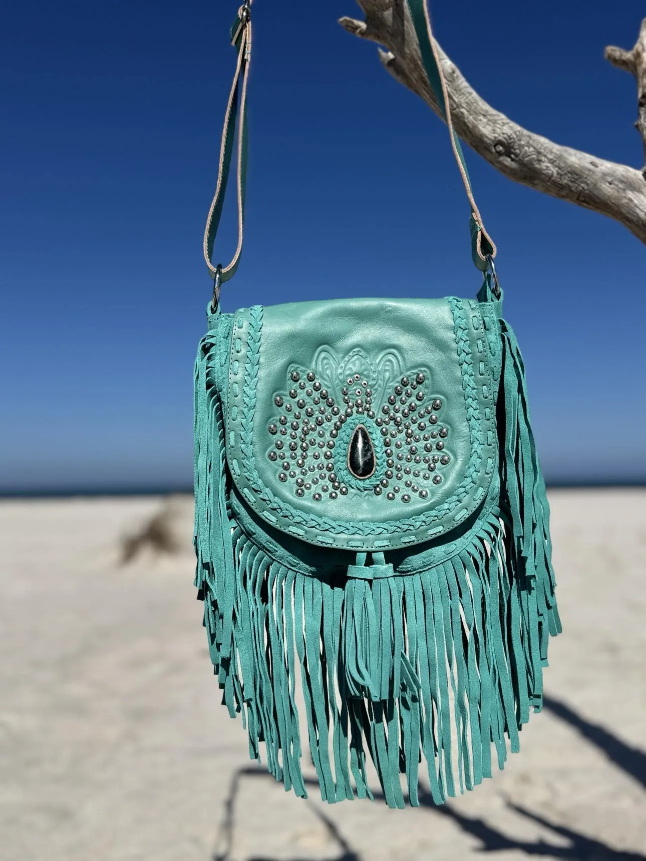 Amara Peacock Turquoise Fringe Bag