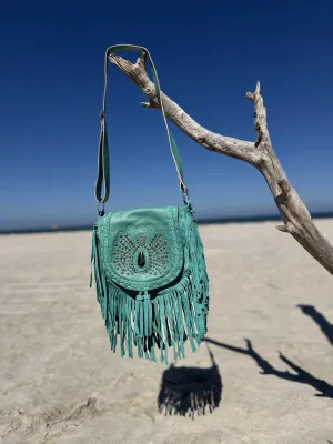 Amara Peacock Turquoise Fringe Bag
