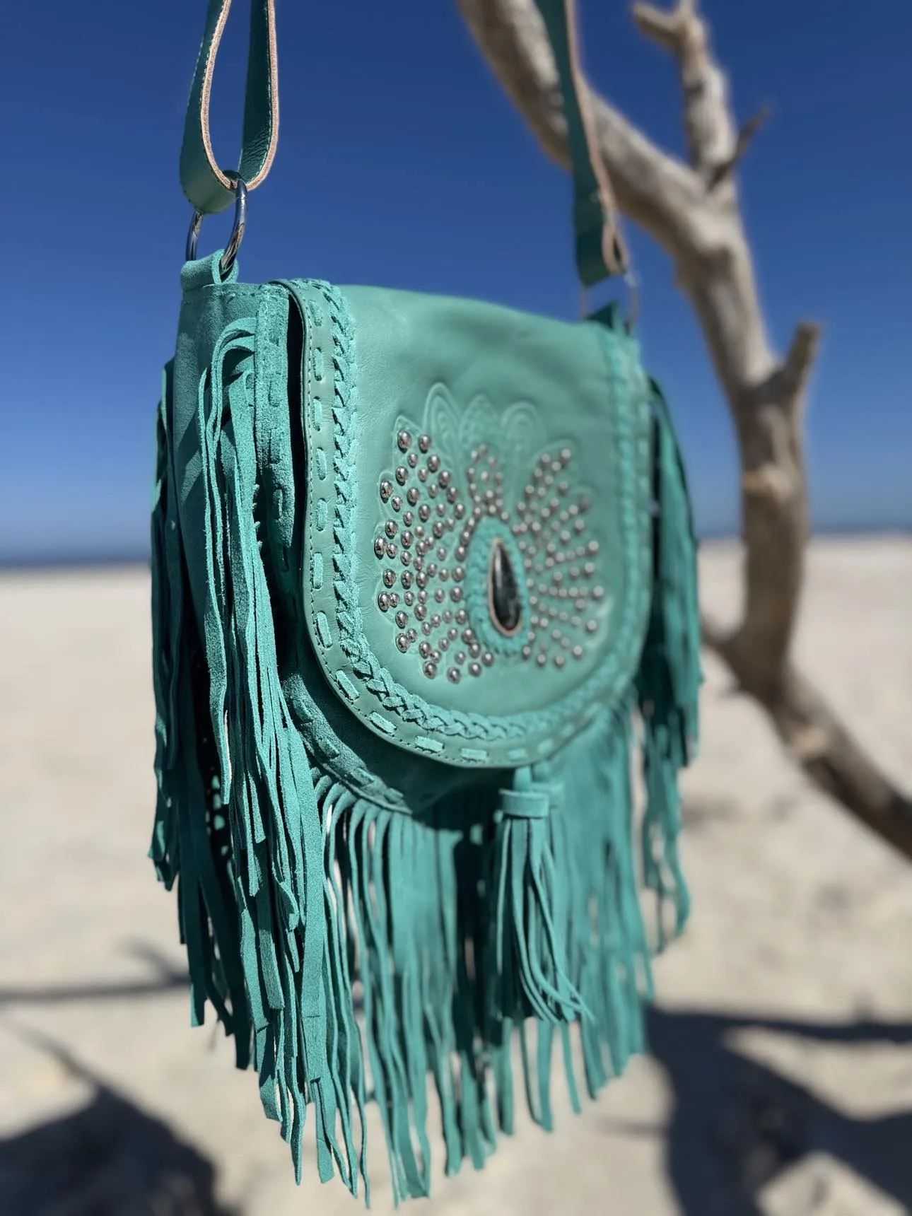 Amara Peacock Turquoise Fringe Bag
