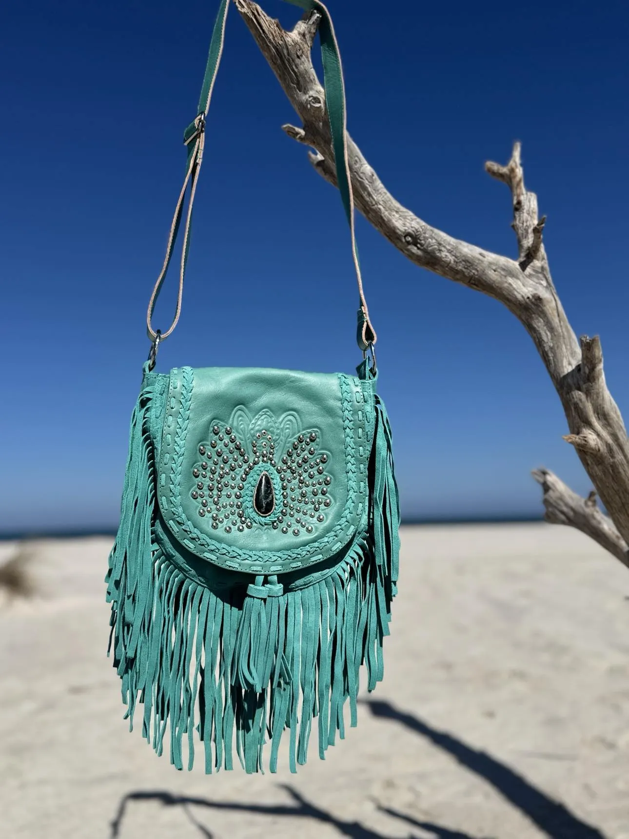 Amara Peacock Turquoise Fringe Bag
