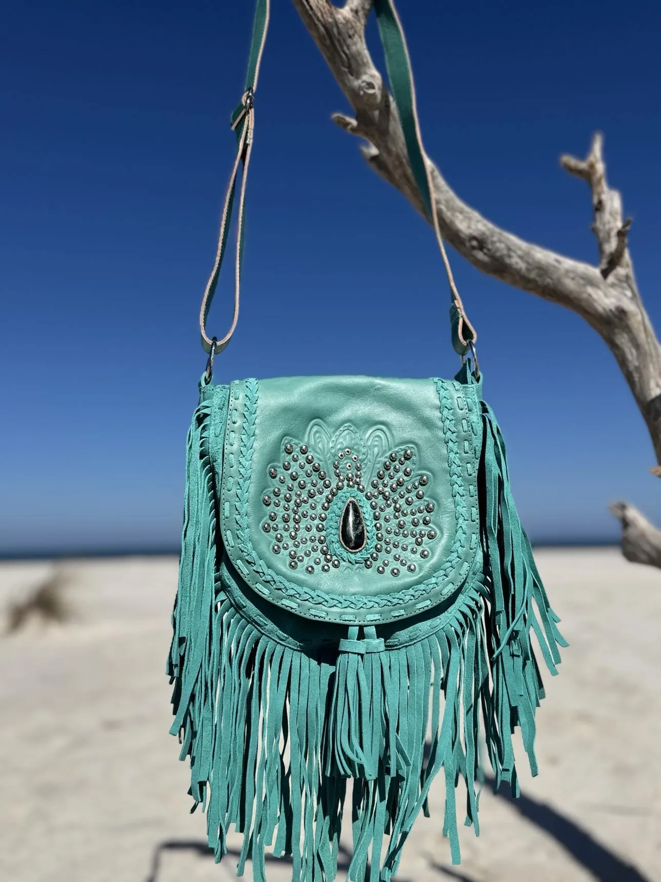 Amara Peacock Turquoise Fringe Bag