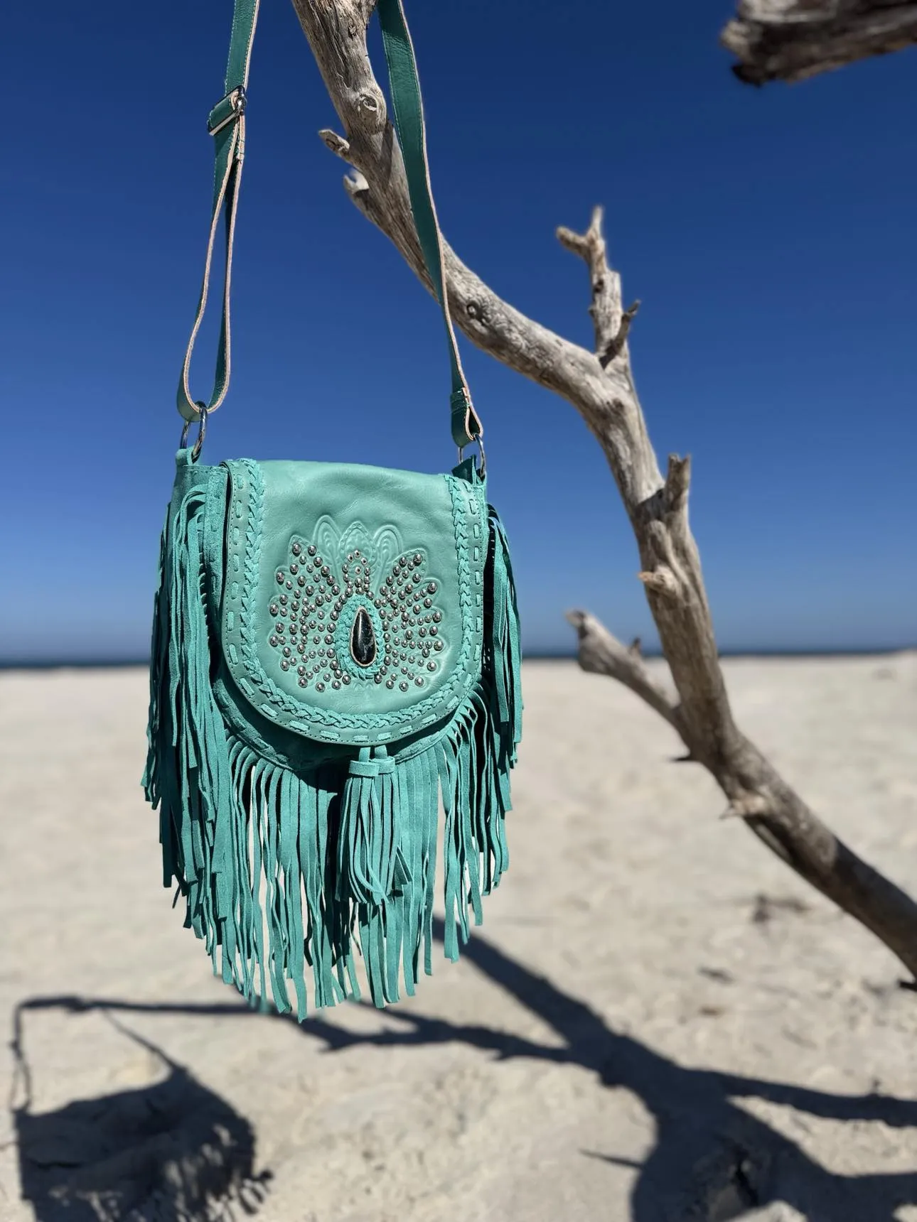 Amara Peacock Turquoise Fringe Bag