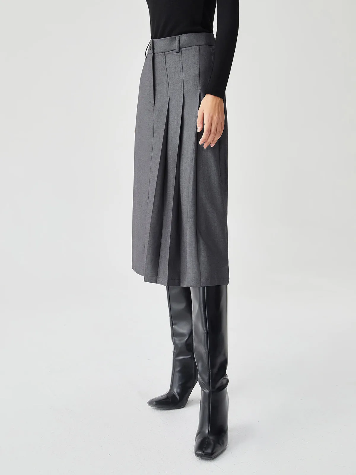Asymmetrical Pleated Graceful Midi Skirt