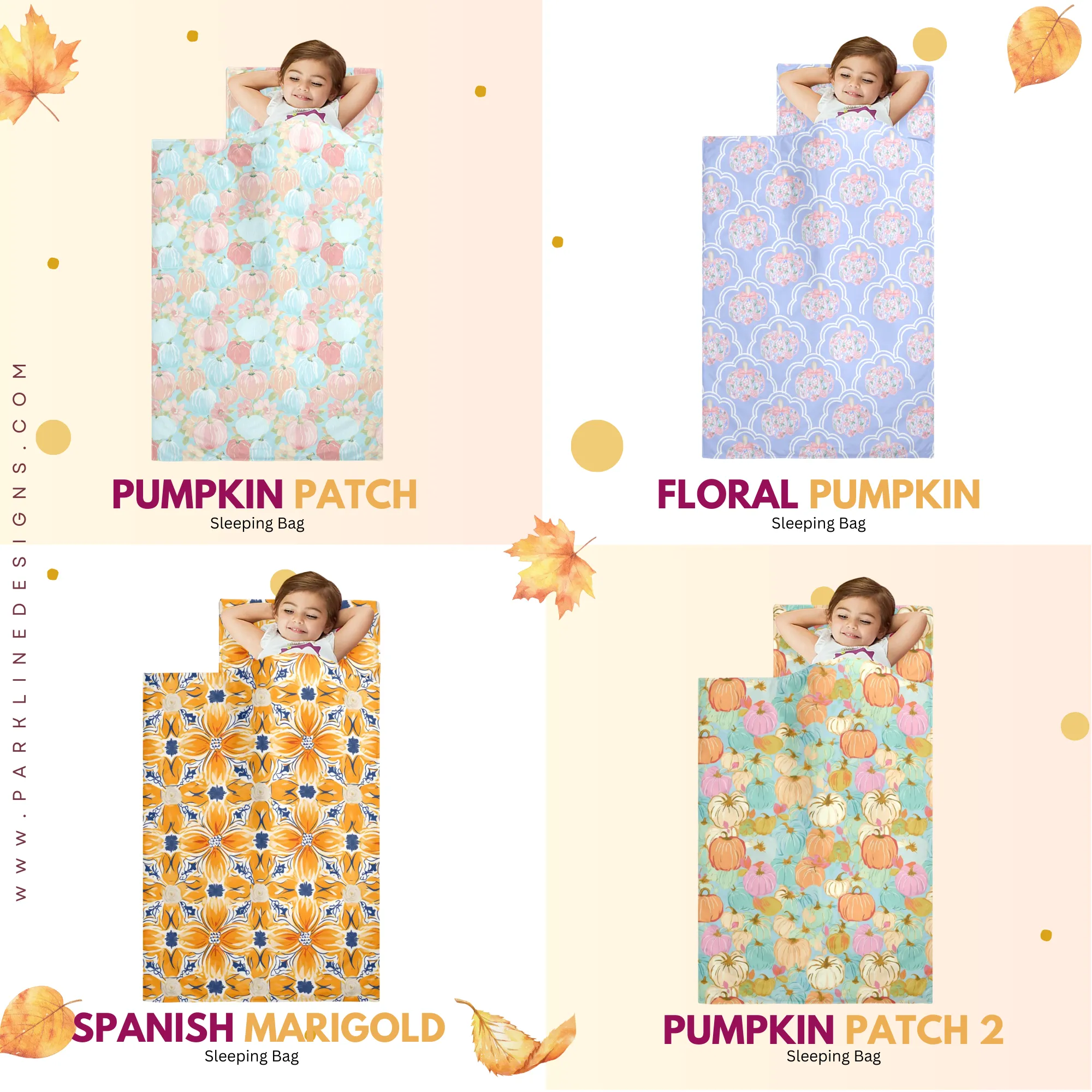Autumn Floral Kids' Long Sleeping Bag | Lightweight and Durable Sleeping Bag for Kids | Perfect Autumn Gifts