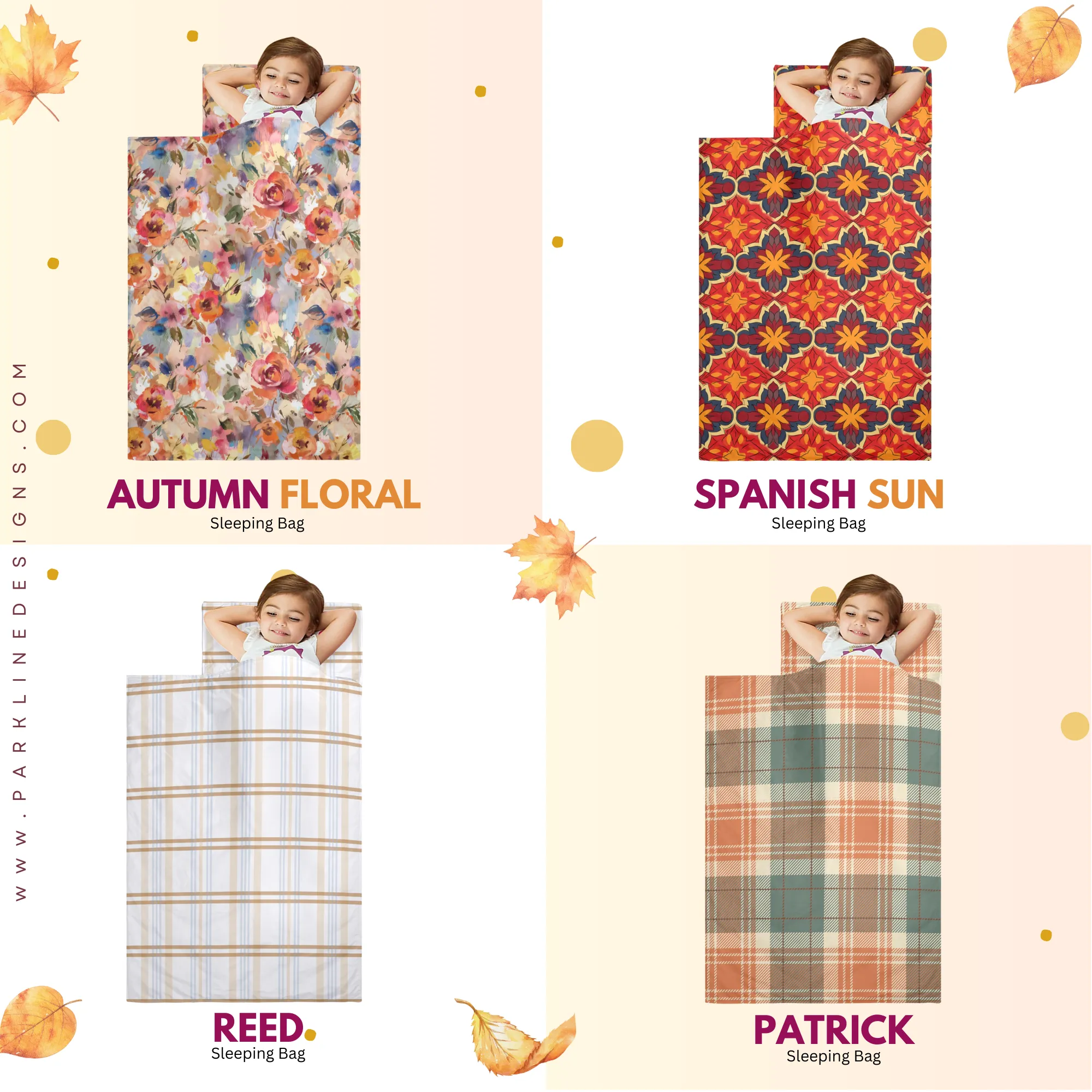 Autumn Floral Kids' Long Sleeping Bag | Lightweight and Durable Sleeping Bag for Kids | Perfect Autumn Gifts