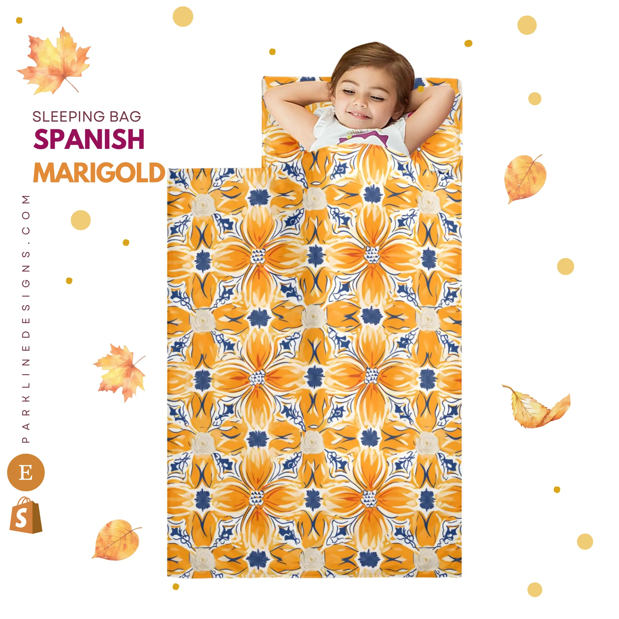 Autumn Floral Kids' Long Sleeping Bag | Lightweight and Durable Sleeping Bag for Kids | Perfect Autumn Gifts