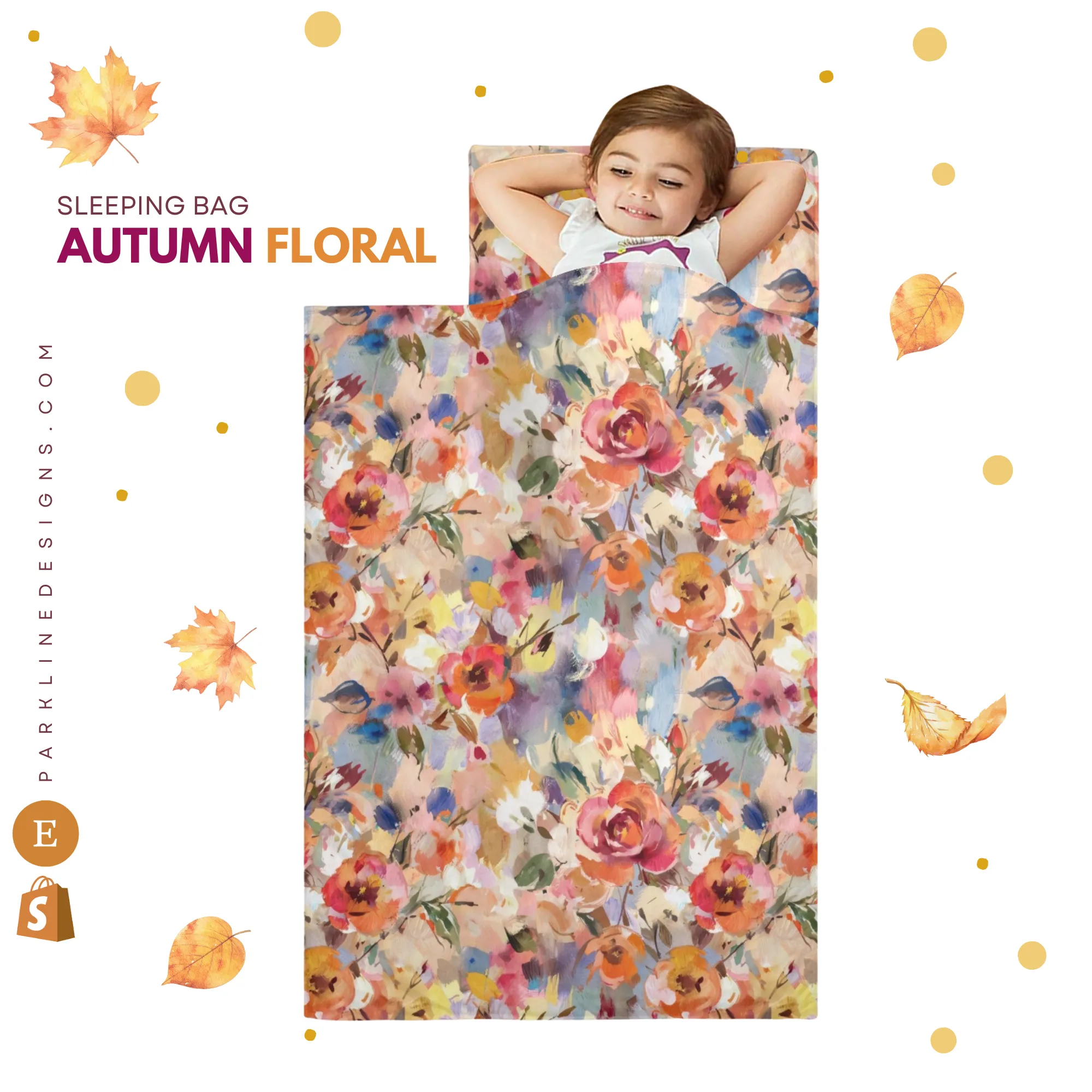 Autumn Floral Kids' Long Sleeping Bag | Lightweight and Durable Sleeping Bag for Kids | Perfect Autumn Gifts