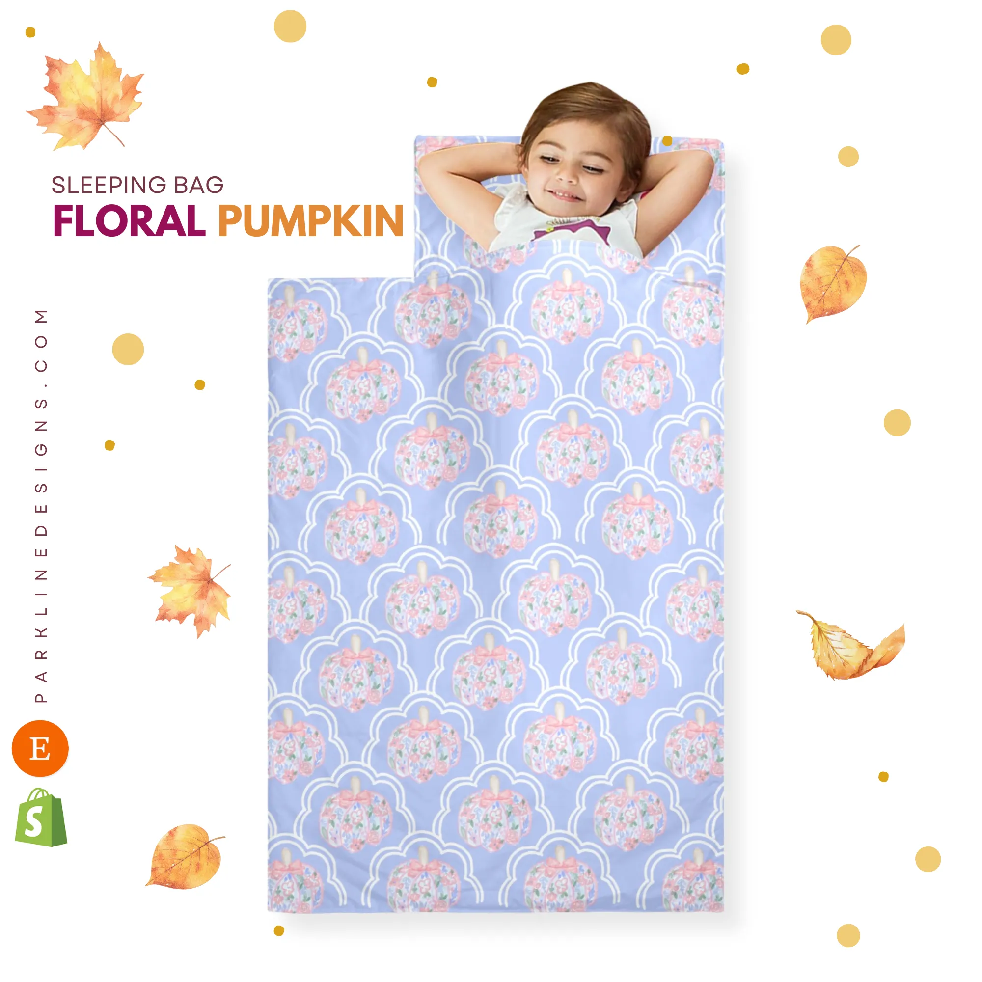 Autumn Floral Kids' Long Sleeping Bag | Lightweight and Durable Sleeping Bag for Kids | Perfect Autumn Gifts