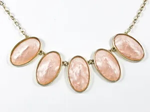 Beautiful Elegant Pink Enamel Oval Shaped Brass Necklace