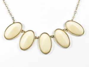Beautiful Elegant Yellow Enamel Oval Shaped Brass Necklace