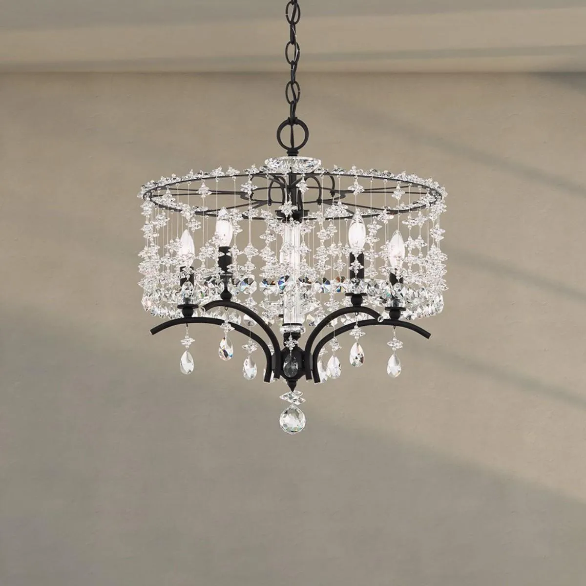 Bella Rose 5 Lights Ferro Black Chandelier with Clear Heritage Crystals