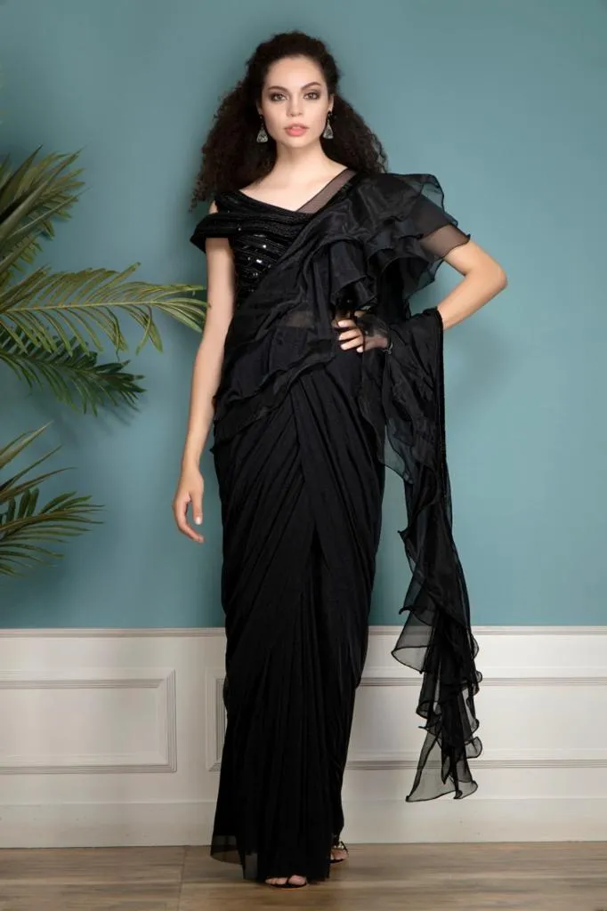 Black Ruffle Saree with Stylish Blouse