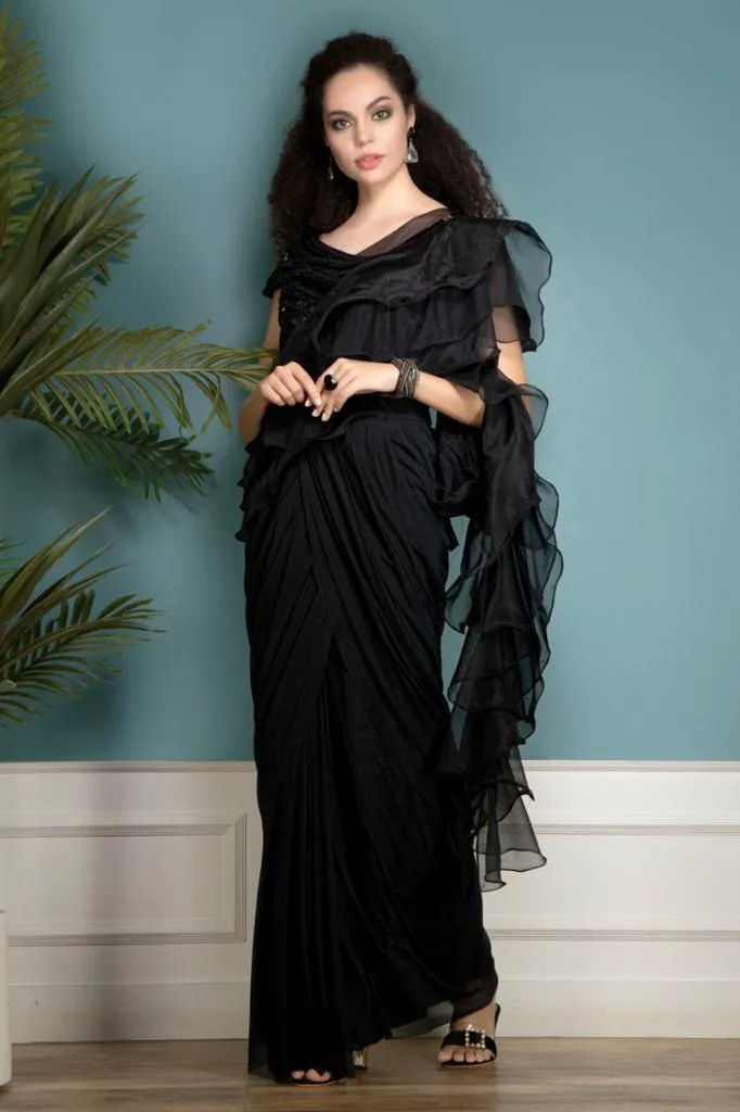 Black Ruffle Saree with Stylish Blouse