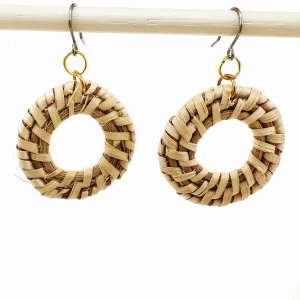 Bohemia beige wicker geometric earrings
